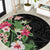 Hawaii Tropical Flowers Round Carpet Polynesian Tattoo Black