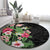 Hawaii Tropical Flowers Round Carpet Polynesian Tattoo Black