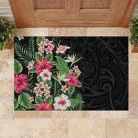 Hawaii Tropical Flowers Rubber Doormat Polynesian Tattoo Black LT05 Black - Polynesian Pride