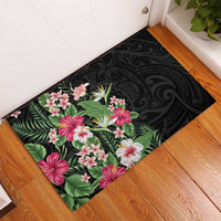 Hawaii Tropical Flowers Rubber Doormat Polynesian Tattoo Black LT05 - Polynesian Pride