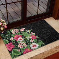 Hawaii Tropical Flowers Rubber Doormat Polynesian Tattoo Black LT05 - Polynesian Pride