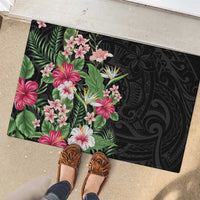 Hawaii Tropical Flowers Rubber Doormat Polynesian Tattoo Black LT05 - Polynesian Pride
