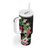 Hawaii Tropical Flowers Tumbler With Handle Polynesian Tattoo Black LT05 - Polynesian Pride