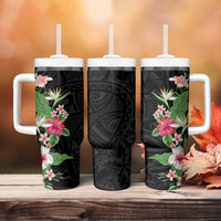 Hawaii Tropical Flowers Tumbler With Handle Polynesian Tattoo Black LT05 - Polynesian Pride