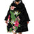 Hawaii Tropical Flowers Wearable Blanket Hoodie Polynesian Tattoo Black