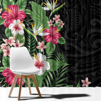 Hawaii Tropical Flowers Window Curtain Polynesian Tattoo Black LT05 - Polynesian Pride