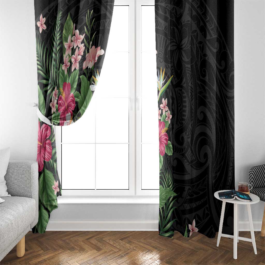 Hawaii Tropical Flowers Window Curtain Polynesian Tattoo Black LT05 - Polynesian Pride