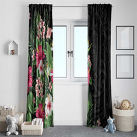 Hawaii Tropical Flowers Window Curtain Polynesian Tattoo Black LT05 - Polynesian Pride