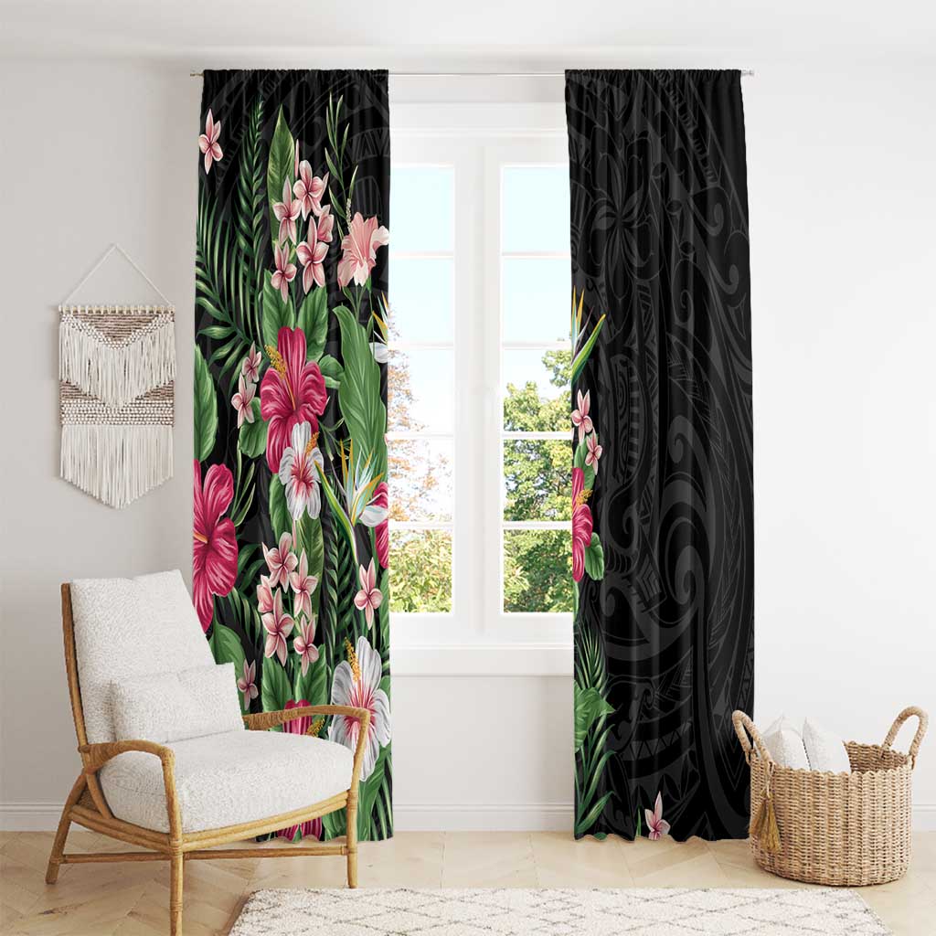 Hawaii Tropical Flowers Window Curtain Polynesian Tattoo Black LT05 - Polynesian Pride