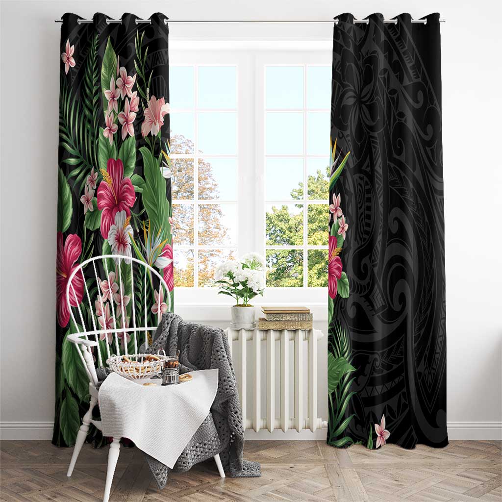 Hawaii Tropical Flowers Window Curtain Polynesian Tattoo Black LT05 - Polynesian Pride