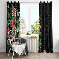 Hawaii Tropical Flowers Window Curtain Polynesian Tattoo Black LT05 - Polynesian Pride