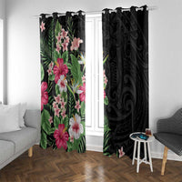 Hawaii Tropical Flowers Window Curtain Polynesian Tattoo Black LT05 With Grommets Black - Polynesian Pride