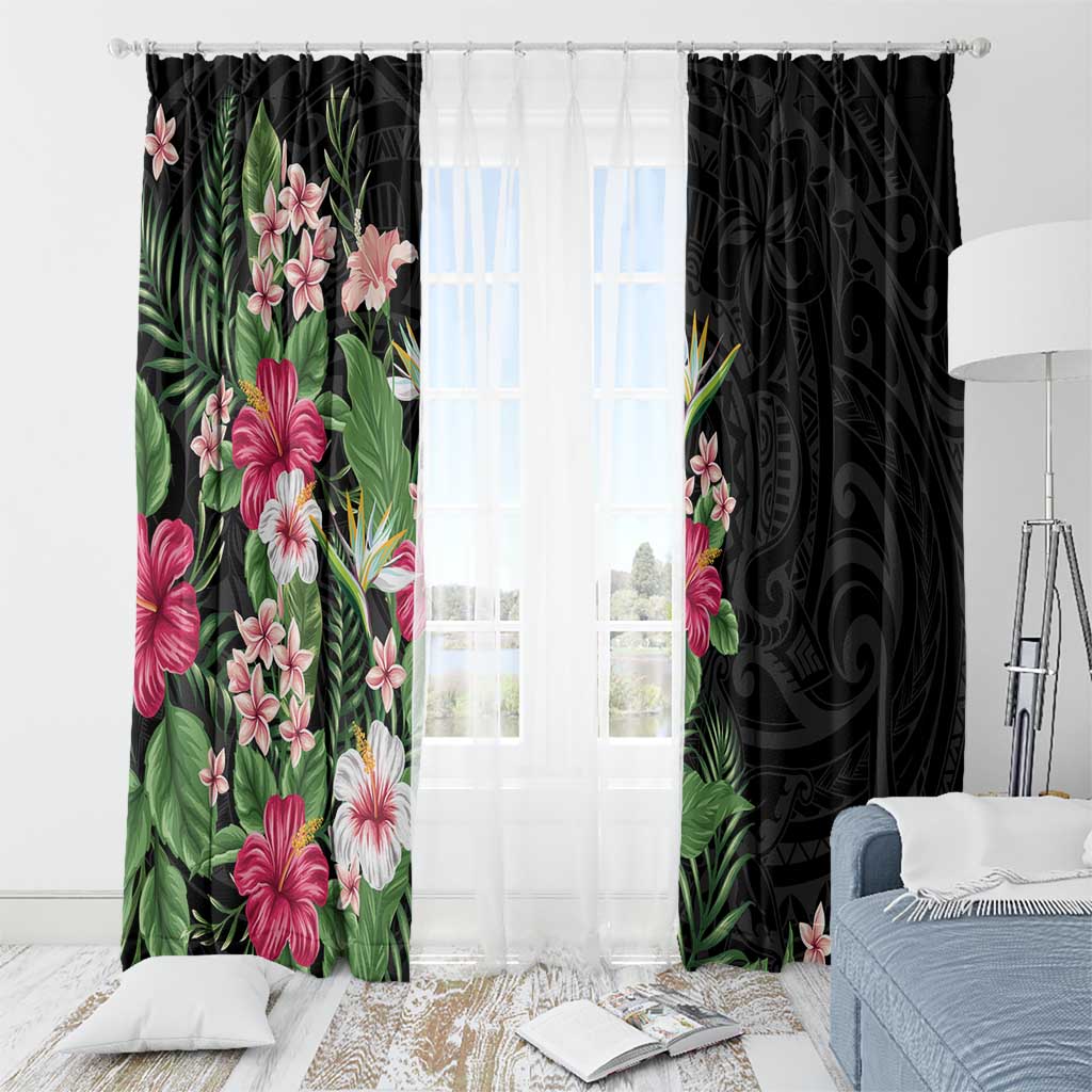 Hawaii Tropical Flowers Window Curtain Polynesian Tattoo Black LT05 - Polynesian Pride