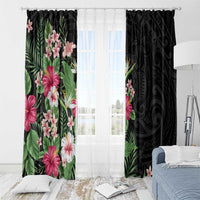Hawaii Tropical Flowers Window Curtain Polynesian Tattoo Black LT05 - Polynesian Pride