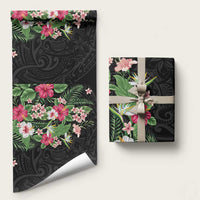 Hawaii Tropical Flowers Wrapping Paper Polynesian Tattoo Black LT05 58" × 23" Black - Polynesian Pride