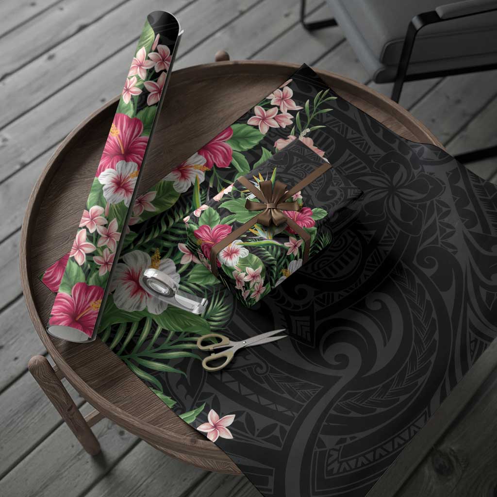 Hawaii Tropical Flowers Wrapping Paper Polynesian Tattoo Black LT05 - Polynesian Pride