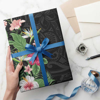 Hawaii Tropical Flowers Wrapping Paper Polynesian Tattoo Black LT05 - Polynesian Pride