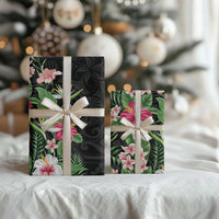 Hawaii Tropical Flowers Wrapping Paper Polynesian Tattoo Black LT05 - Polynesian Pride