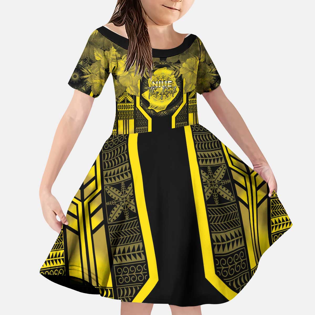 Niue The Rock Kid Short Sleeve Dress The Island Of The Uga LT05 KID Black - Polynesian Pride