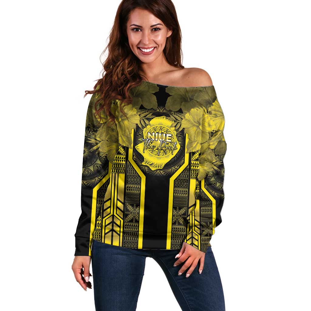 Niue The Rock Off Shoulder Sweater The Island Of The Uga LT05 Women Black - Polynesian Pride