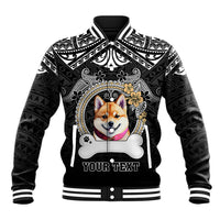 Personalized Shiba Inu Dog Baseball Jacket With Polynesian Heart Name Tags LT05 Unisex Black - Polynesian Pride