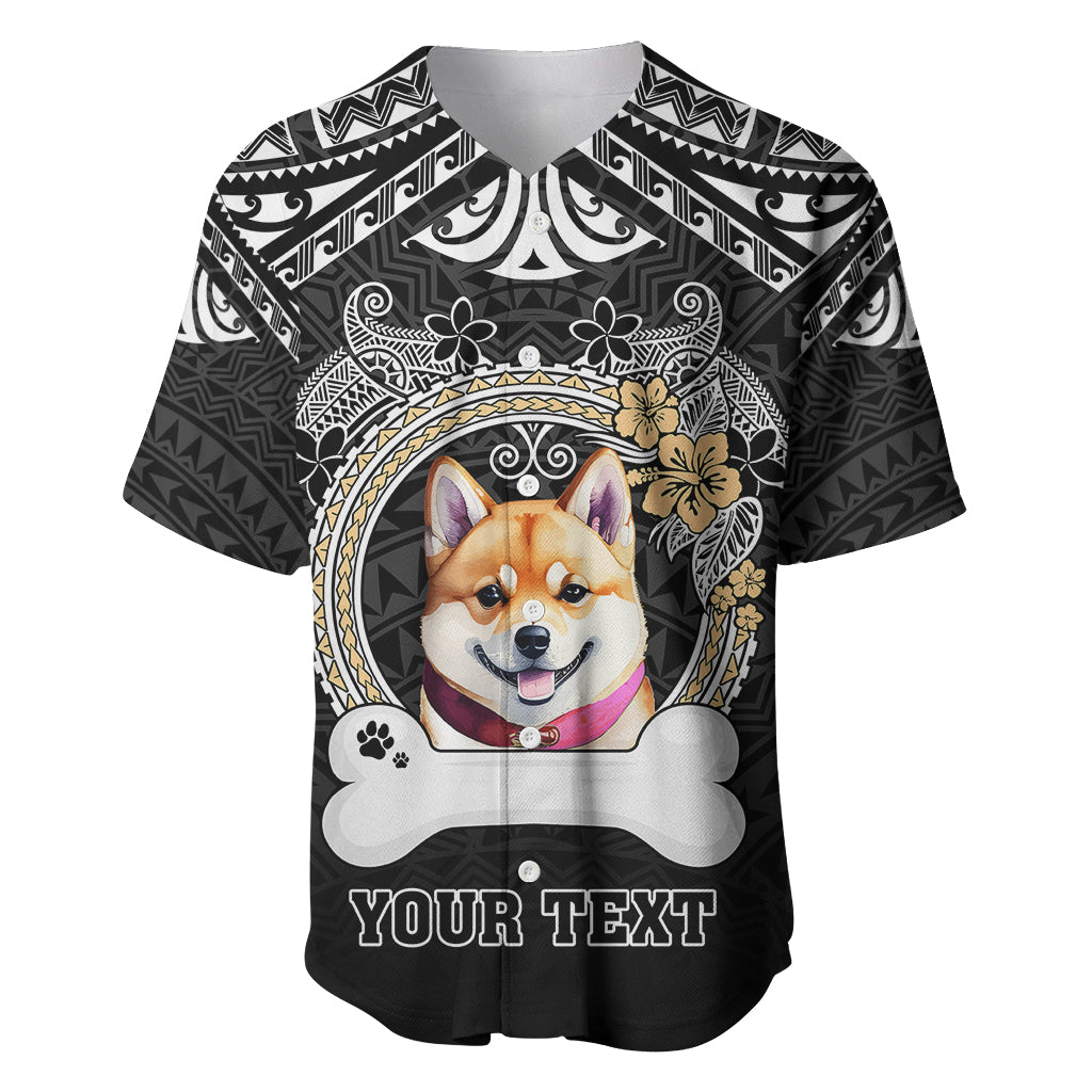 Personalized Shiba Inu Dog Baseball Jersey With Polynesian Heart Name Tags LT05 Black - Polynesian Pride