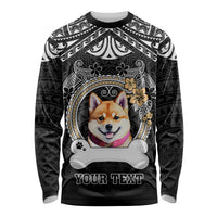 Personalized Shiba Inu Dog Long Sleeve Shirt With Polynesian Heart Name Tags LT05 Unisex Black - Polynesian Pride