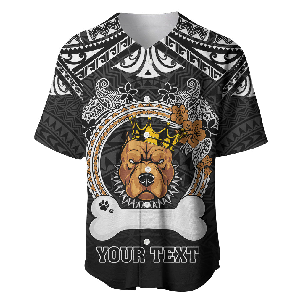Personalized Pitbull Dog Baseball Jersey With Polynesian Heart Name Tags LT05 Black - Polynesian Pride
