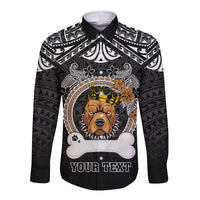 Personalized Pitbull Dog Long Sleeve Button Shirt With Polynesian Heart Name Tags LT05 Unisex Black - Polynesian Pride