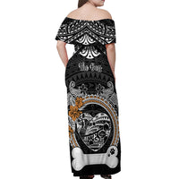 Personalized Pitbull Dog Off Shoulder Maxi Dress With Polynesian Heart Name Tags LT05 - Polynesian Pride