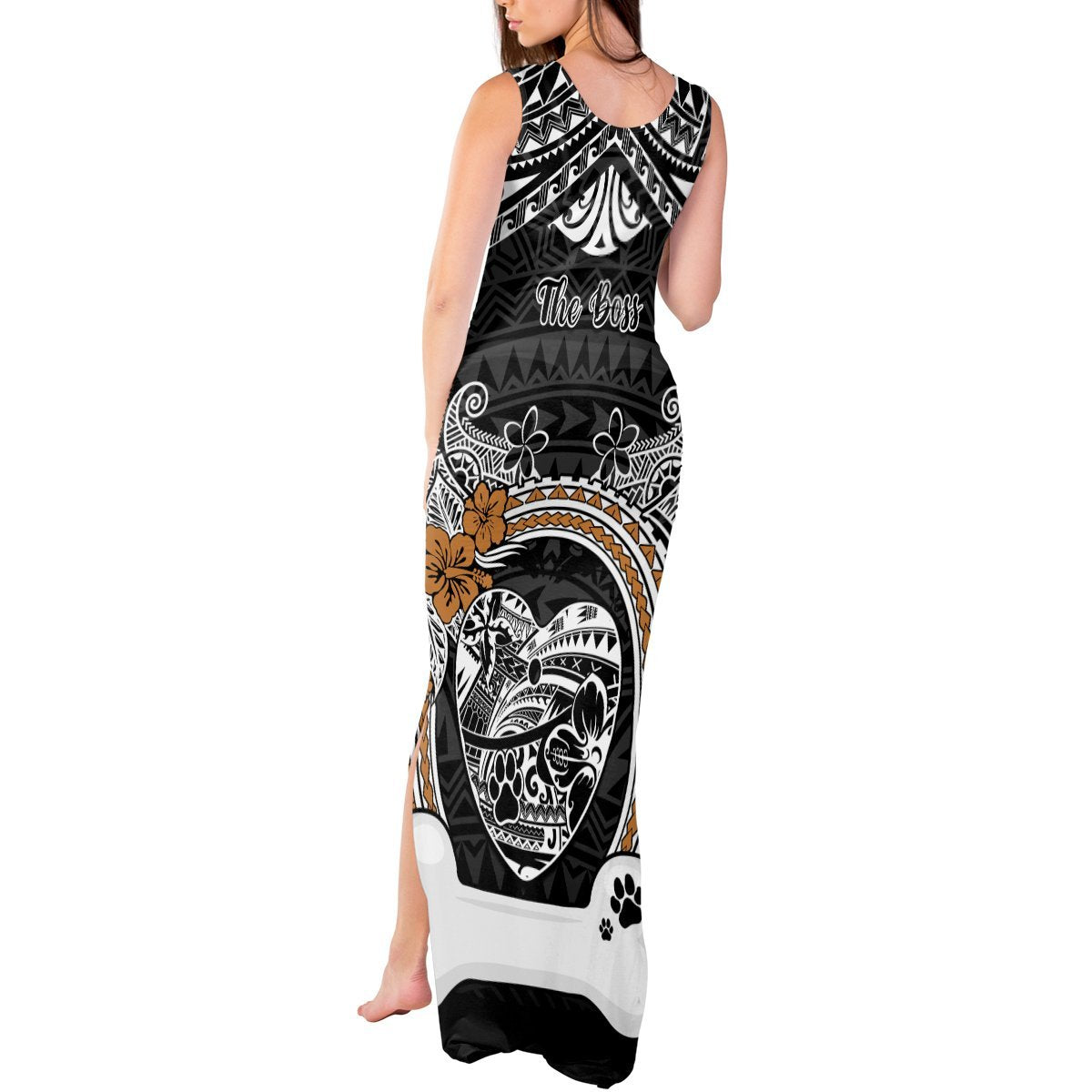 Personalized Pitbull Dog Tank Maxi Dress With Polynesian Heart Name Tags LT05 - Polynesian Pride