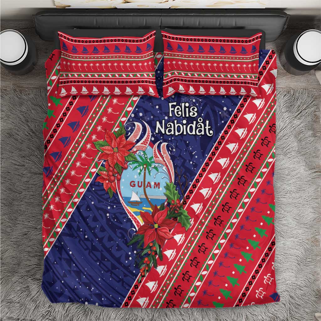 Guam Christmas Bedding Set Felis Nabidat Guaman Seal With Poinsettia LT05 Blue - Polynesian Pride