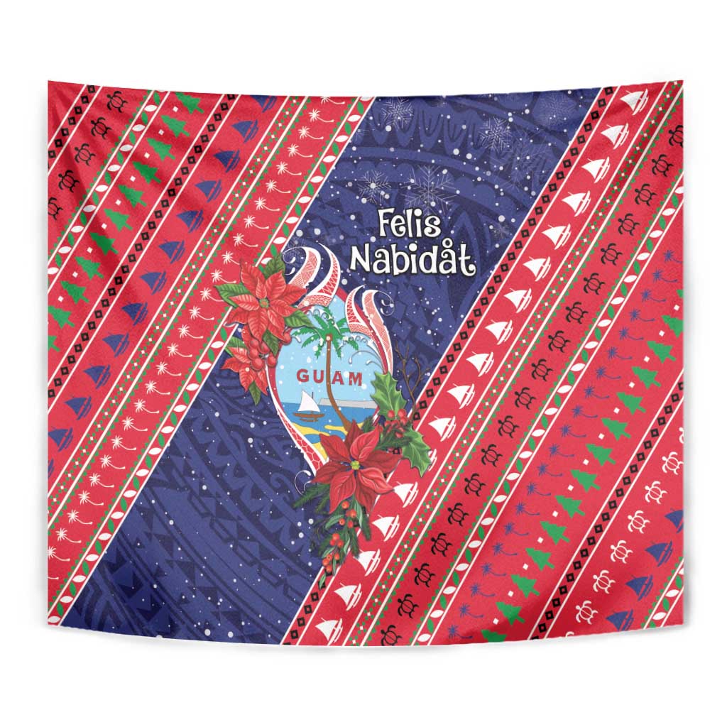 Guam Christmas Tapestry Felis Nabidat Guaman Seal With Poinsettia LT05 - Polynesian Pride