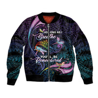 Personalised Polynesia Memorial Sleeve Zip Bomber Jacket Always Remembered Dragonfly Polynesian Style LT05 Unisex Colorful - Polynesian Pride