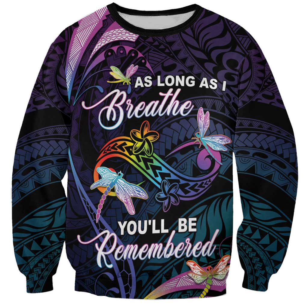Personalised Polynesia Memorial Sweatshirt Always Remembered Dragonfly Polynesian Style LT05 Unisex Colorful - Polynesian Pride
