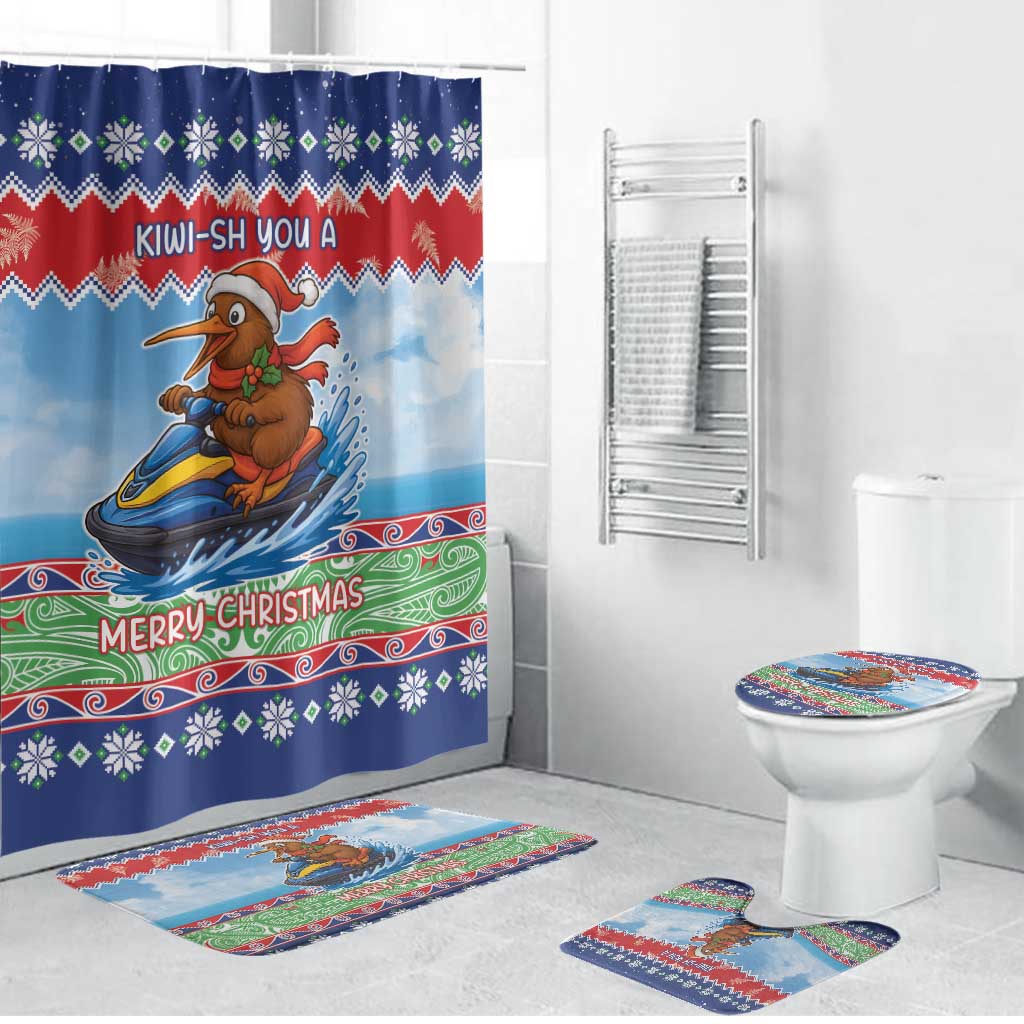 New Zealand Christmas Bathroom Set Funny Jet Ride Kiwi Xmas LT05 Bathroom Set (4 pcs) Blue - Polynesian Pride
