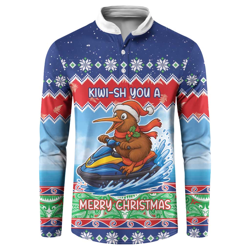 New Zealand Christmas Button Sweatshirt Funny Jet Ride Kiwi Xmas LT05 Blue - Polynesian Pride