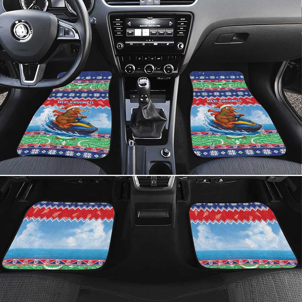 New Zealand Christmas Car Mats Funny Jet Ride Kiwi Xmas LT05 Set 4pcs Blue - Polynesian Pride