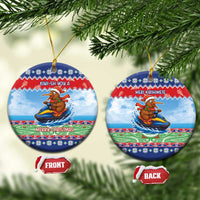 New Zealand Christmas Ceramic Ornament Funny Jet Ride Kiwi Xmas LT05 Circle Blue - Polynesian Pride