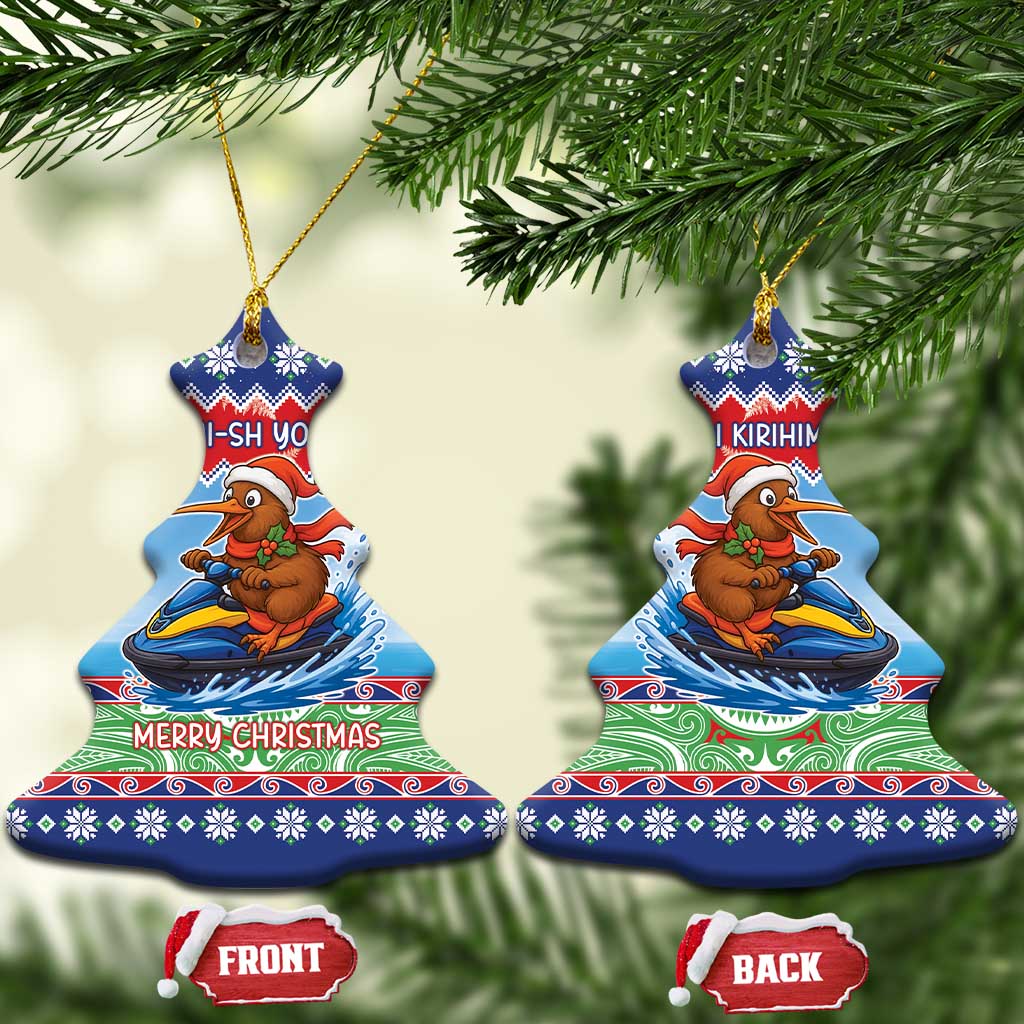 New Zealand Christmas Ceramic Ornament Funny Jet Ride Kiwi Xmas LT05 Christmas Tree Blue - Polynesian Pride