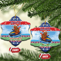 New Zealand Christmas Ceramic Ornament Funny Jet Ride Kiwi Xmas LT05 Snow Flake Blue - Polynesian Pride