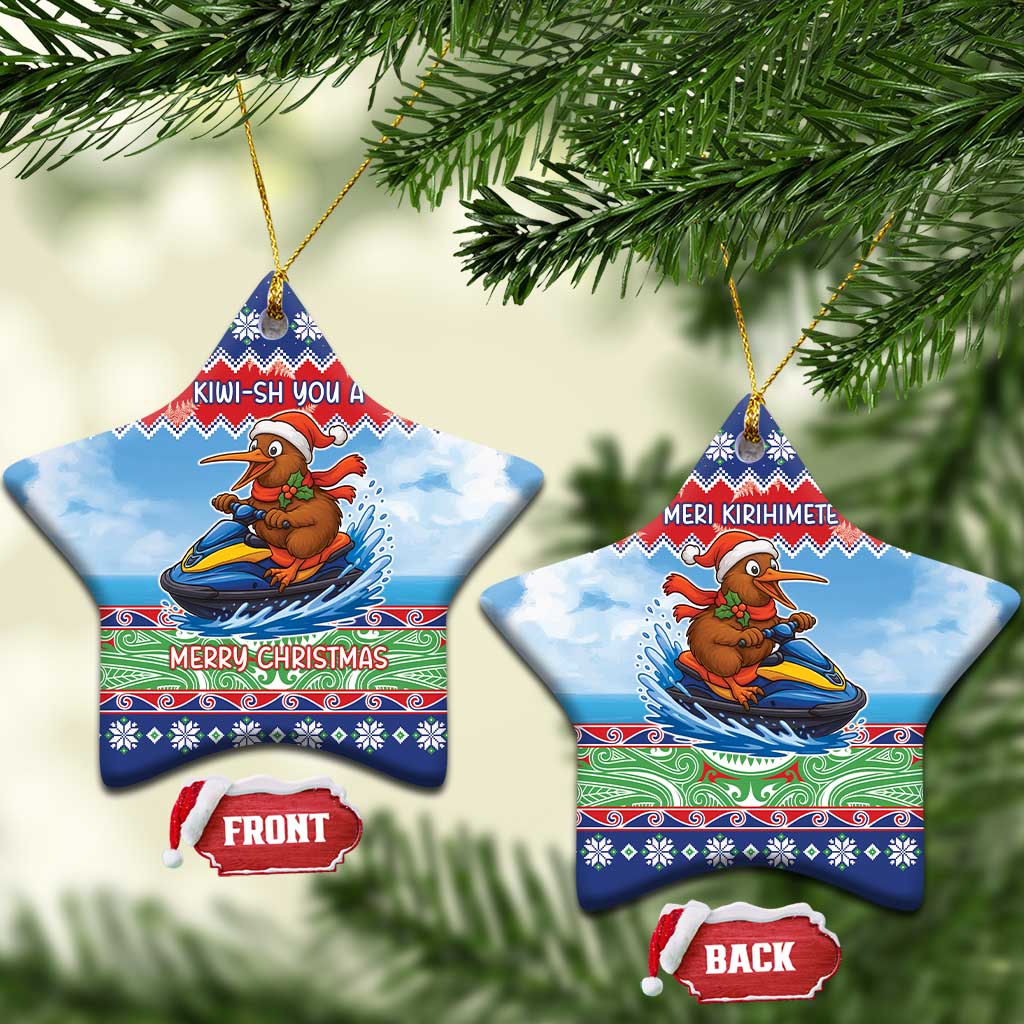 New Zealand Christmas Ceramic Ornament Funny Jet Ride Kiwi Xmas LT05 Star Blue - Polynesian Pride