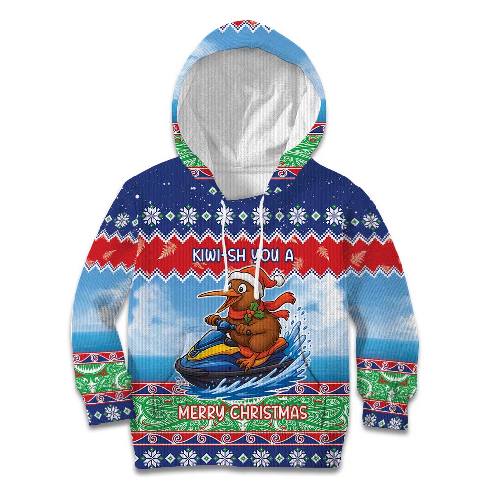 New Zealand Christmas Kid Hoodie Funny Jet Ride Kiwi Xmas LT05 Hoodie Blue - Polynesian Pride