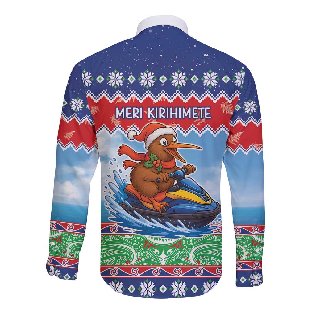 New Zealand Christmas Long Sleeve Button Shirt Funny Jet Ride Kiwi Xmas LT05 - Polynesian Pride
