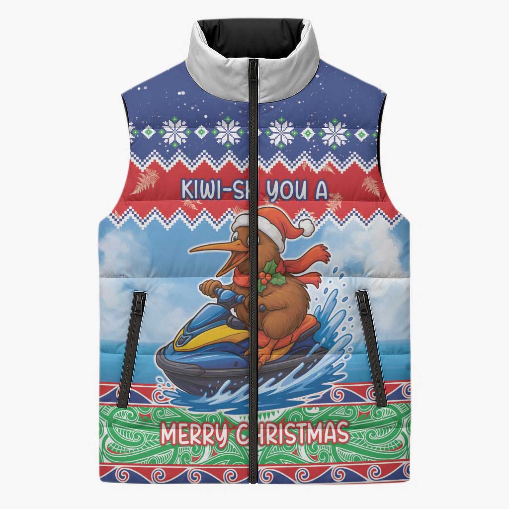 New Zealand Christmas Sleeveless Puffer Jacket Funny Jet Ride Kiwi Xmas LT05 Unisex Blue - Polynesian Pride