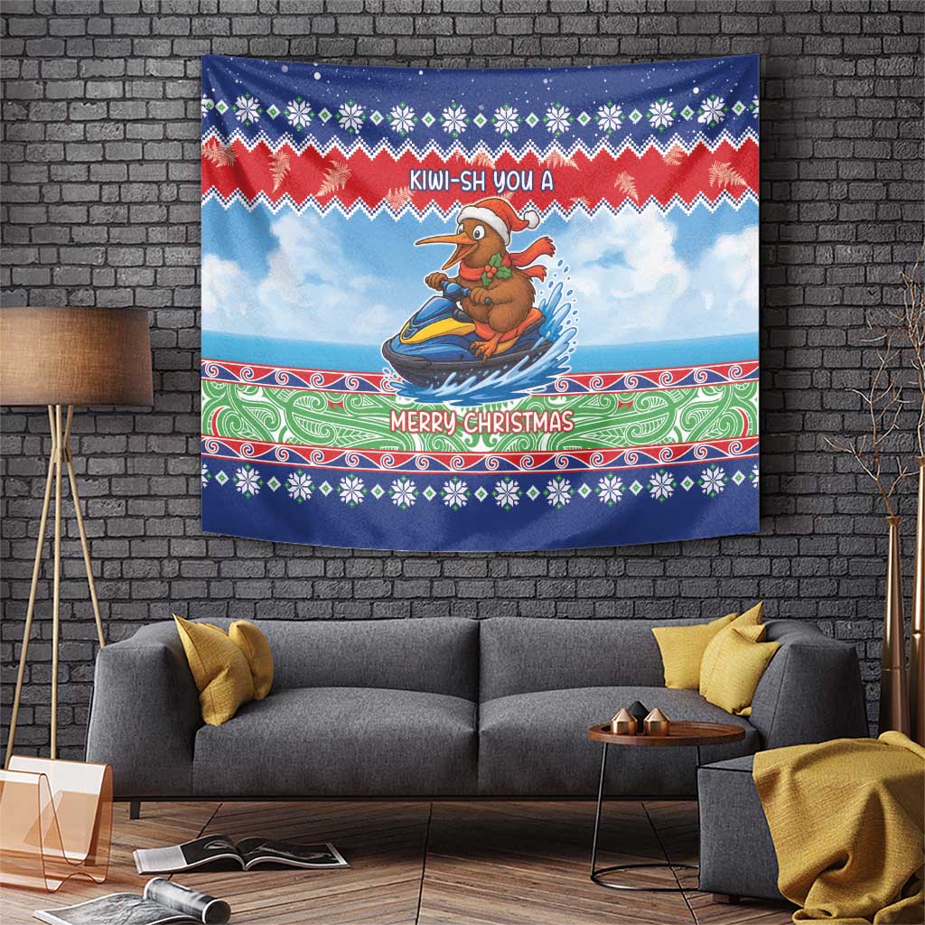 New Zealand Christmas Tapestry Funny Jet Ride Kiwi Xmas LT05 Blue - Polynesian Pride