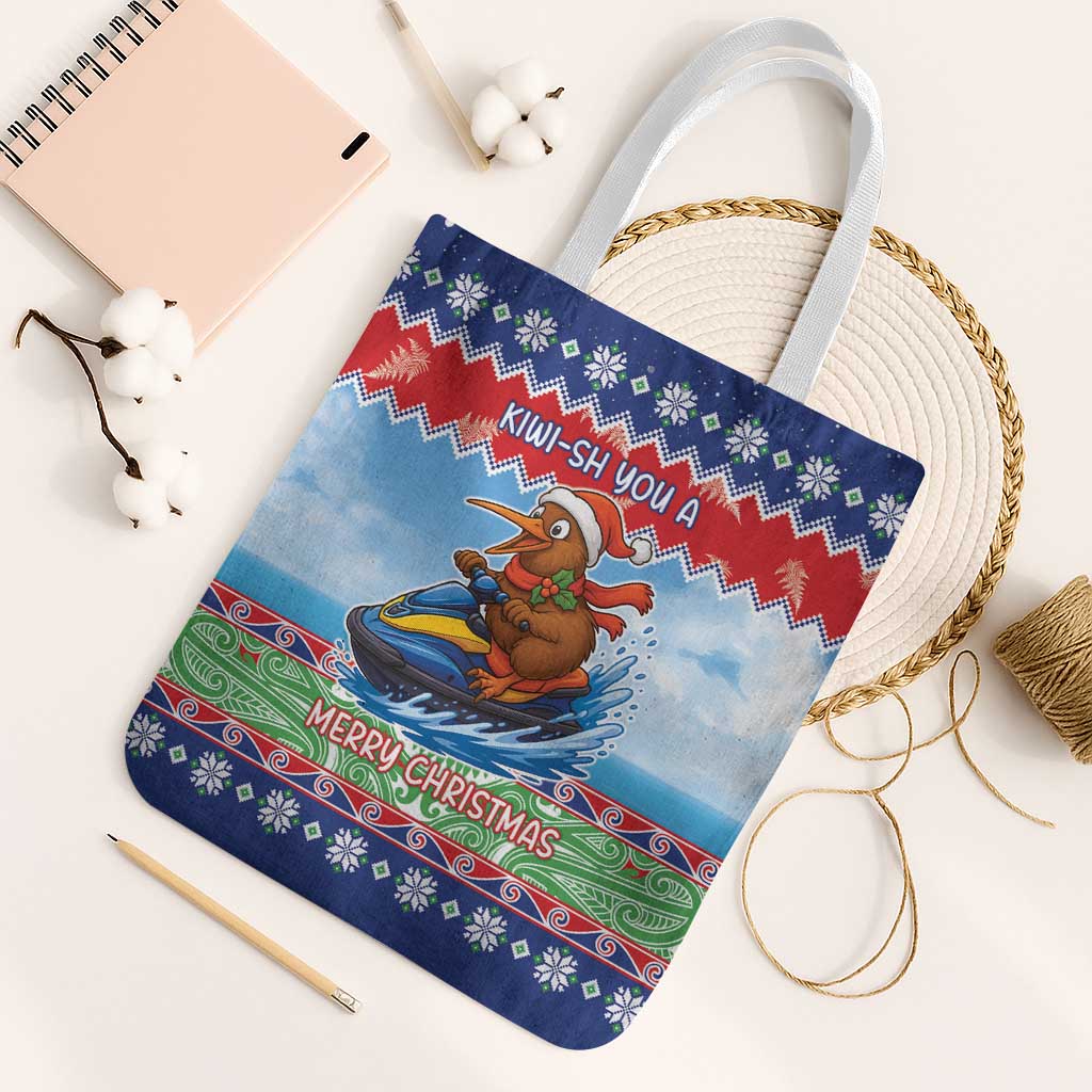 New Zealand Christmas Tote Bag Funny Jet Ride Kiwi Xmas LT05 White Strap One Size Blue - Polynesian Pride