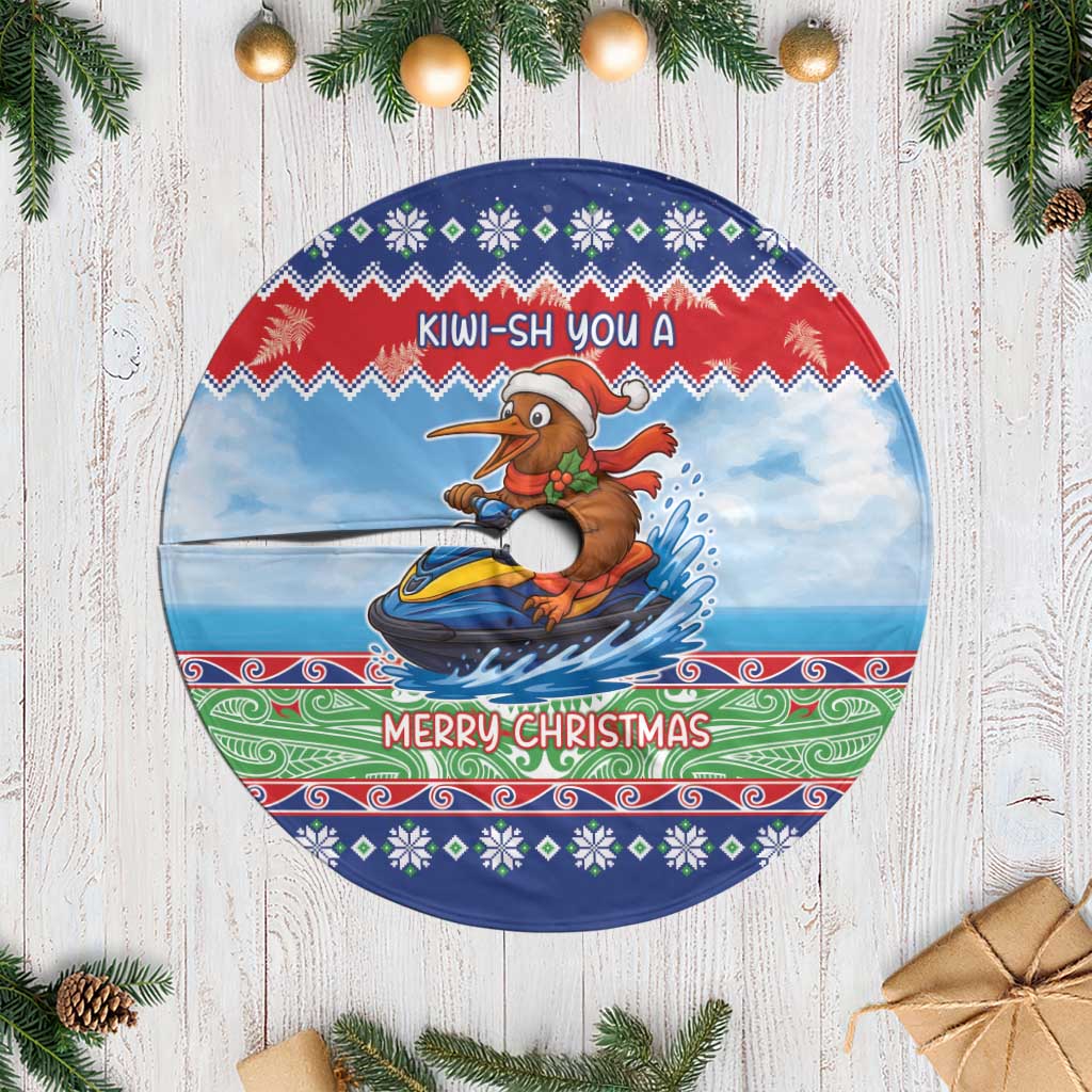 New Zealand Christmas Tree Skirt Funny Jet Ride Kiwi Xmas LT05 Casual Blue - Polynesian Pride