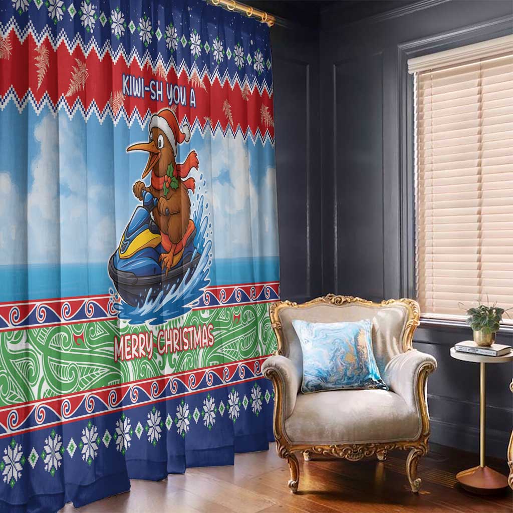 New Zealand Christmas Window Curtain Funny Jet Ride Kiwi Xmas LT05 - Polynesian Pride