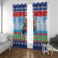 New Zealand Christmas Window Curtain Funny Jet Ride Kiwi Xmas LT05 With Grommets Blue - Polynesian Pride